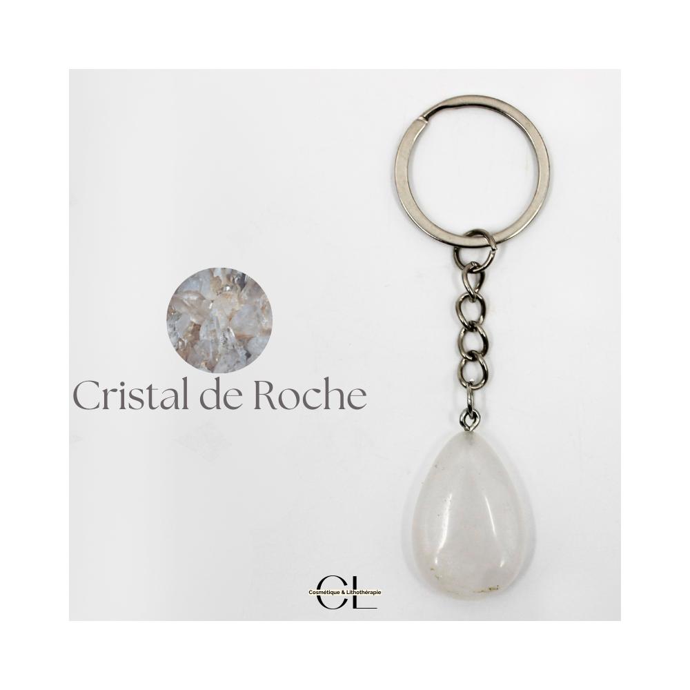 Porte-clefs en pierre naturelle Cristal de Roche A 30mm en forme de goutte