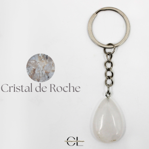 Porte-clefs en pierre naturelle Cristal de Roche A 30mm en forme de goutte