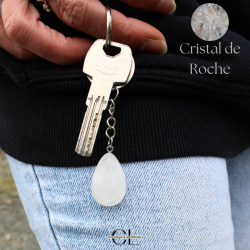 Porte-clefs en pierre naturelle Cristal de Roche A 30mm en forme de goutte