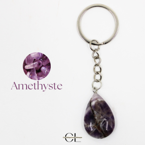 Porte-clefs avec pierre naturelle Amethyste AB 30mm en forme de goutte