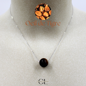 Collier en argent 925 avec pierre Oeil de Tigre AA boule 12mm