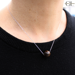 Collier en argent 925 avec pierre Oeil de Tigre AA boule 12mm