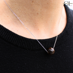 Collier en argent 925 avec pierre Oeil de Tigre AA boule 12mm