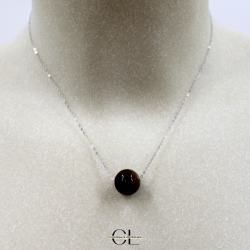 Collier en argent 925 avec pierre Oeil de Tigre AA boule 12mm