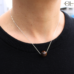 Collier en argent 925 avec pierre Oeil de Tigre AA boule 12mm