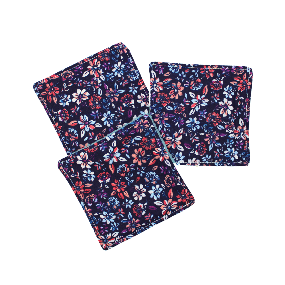 Lot de 3 cotons lavables bleus assortis motif floral