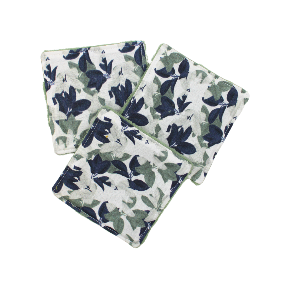 Lot de 3 cotons lavables verts assortis motif floral