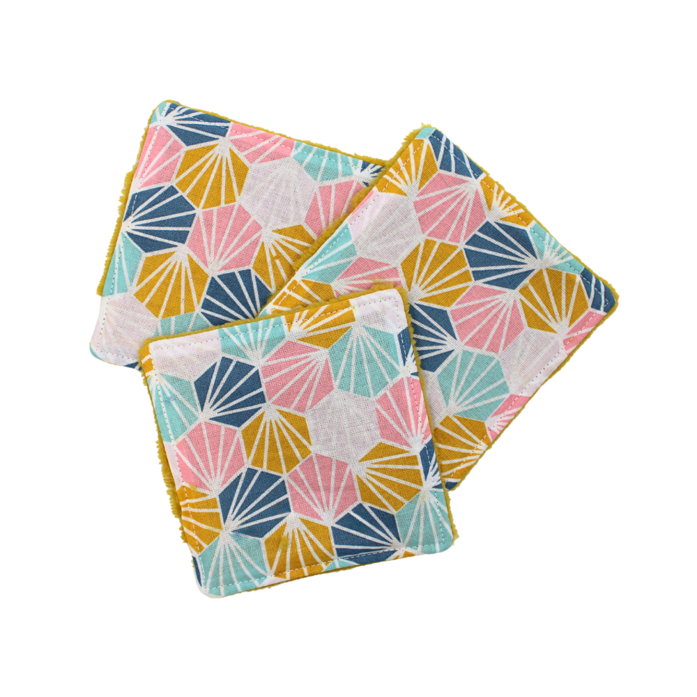 Lot de 3 cotons lavables jaunes assortis motif ruche