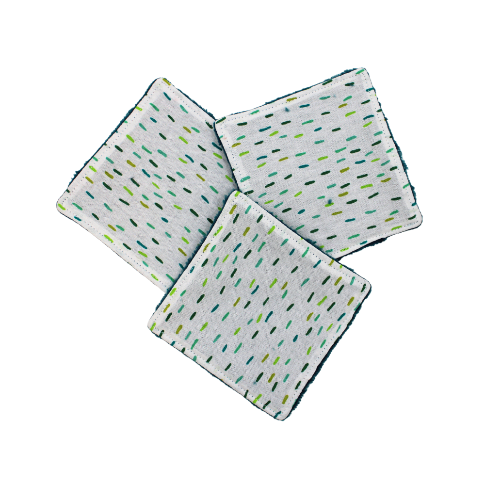 Lot de 3 cotons lavables bleus assortis motif traits