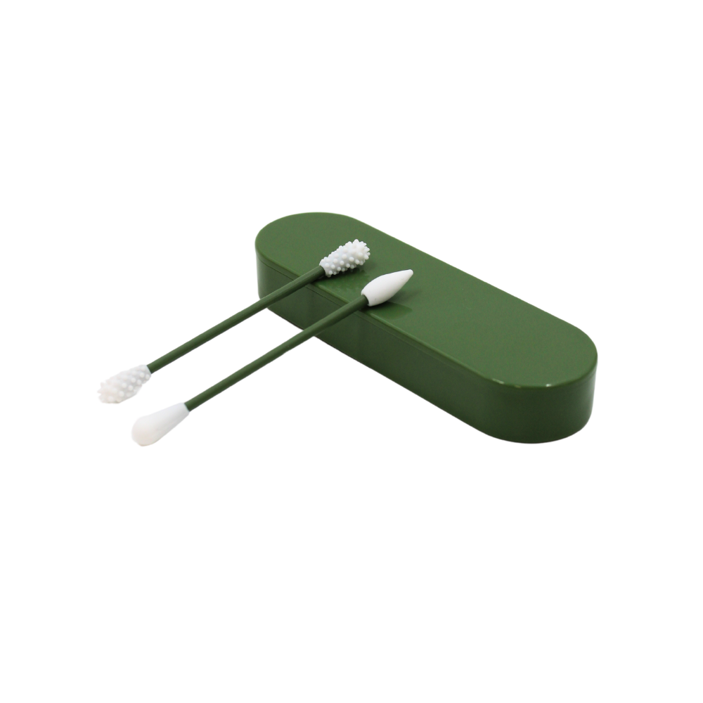 2 cotons-tiges réutilisables  boite de rangement - Vert