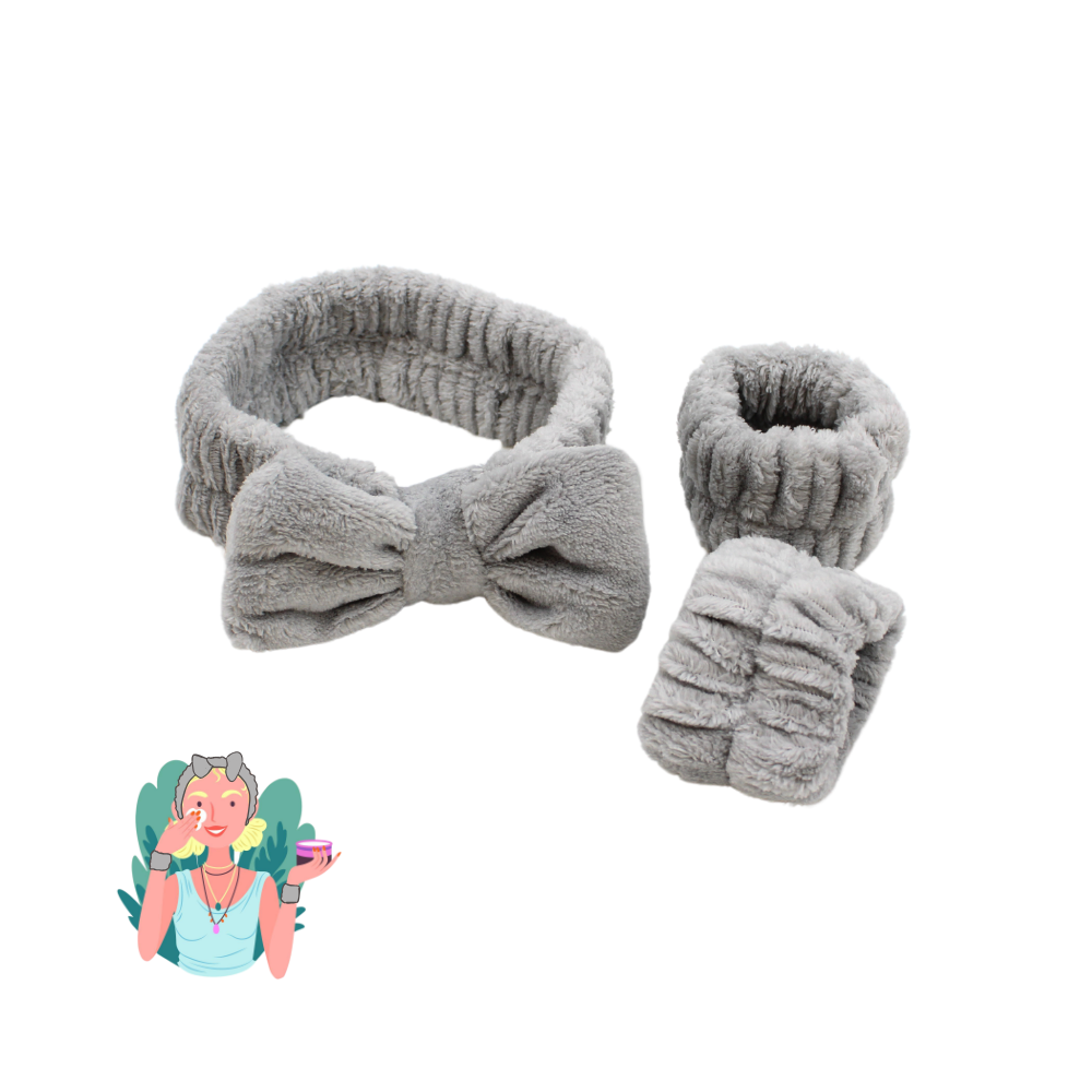 Set bandeau de démaquillage avec bracelets de poignets gris