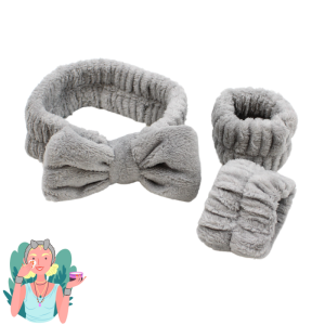 Set bandeau de démaquillage avec bracelets de poignets gris