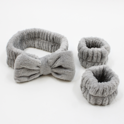 Set bandeau de démaquillage avec bracelets de poignets gris