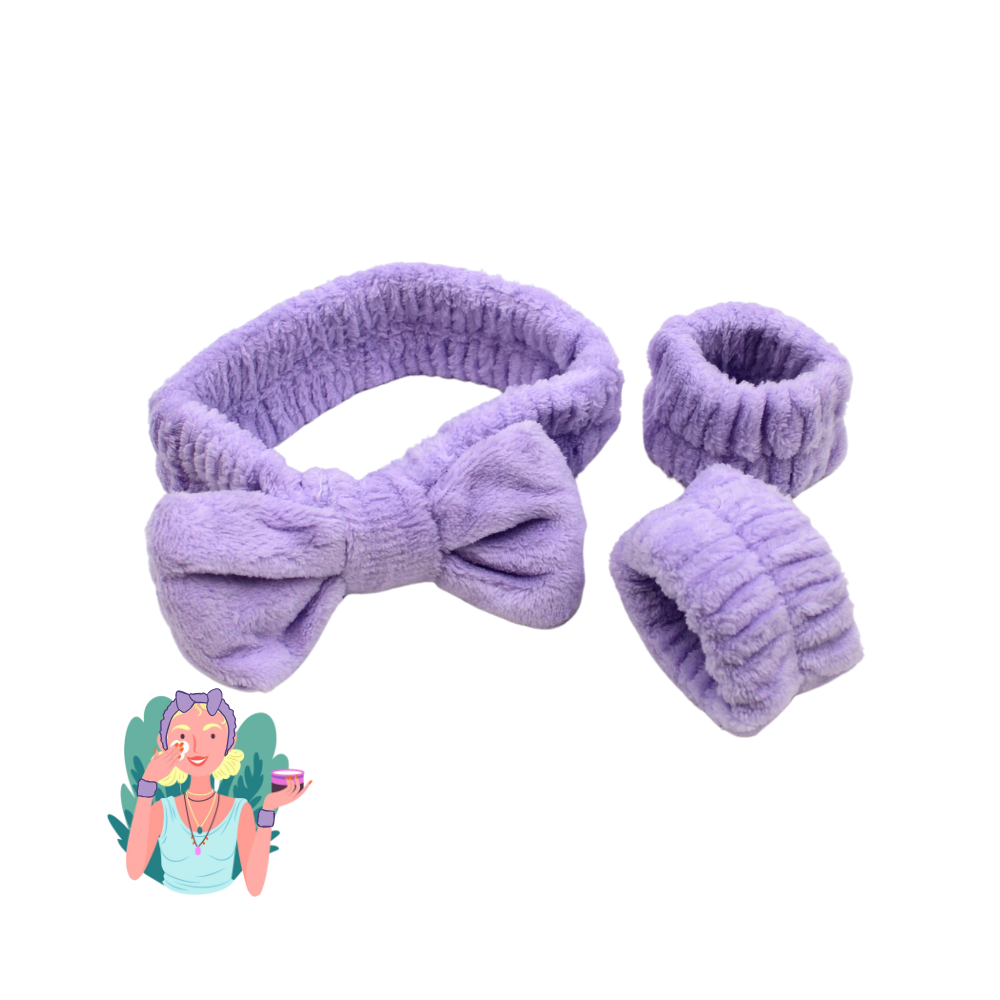 Set bandeau de démaquillage avec bracelets de poignets violet