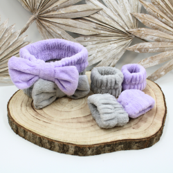 Set bandeau de démaquillage avec bracelets de poignets violet